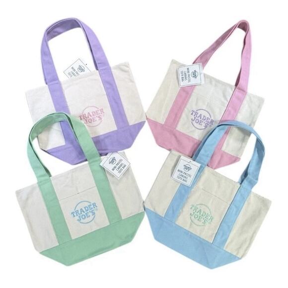 Trader Joe’s Mini Canvas Tote Bag Pastel Set of 4 Reusable Limited Edition NWT - Picture 1 of 12